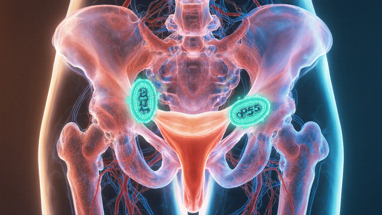 Cross‑section illustration of penis showing Vardenafil relaxing smooth muscle.