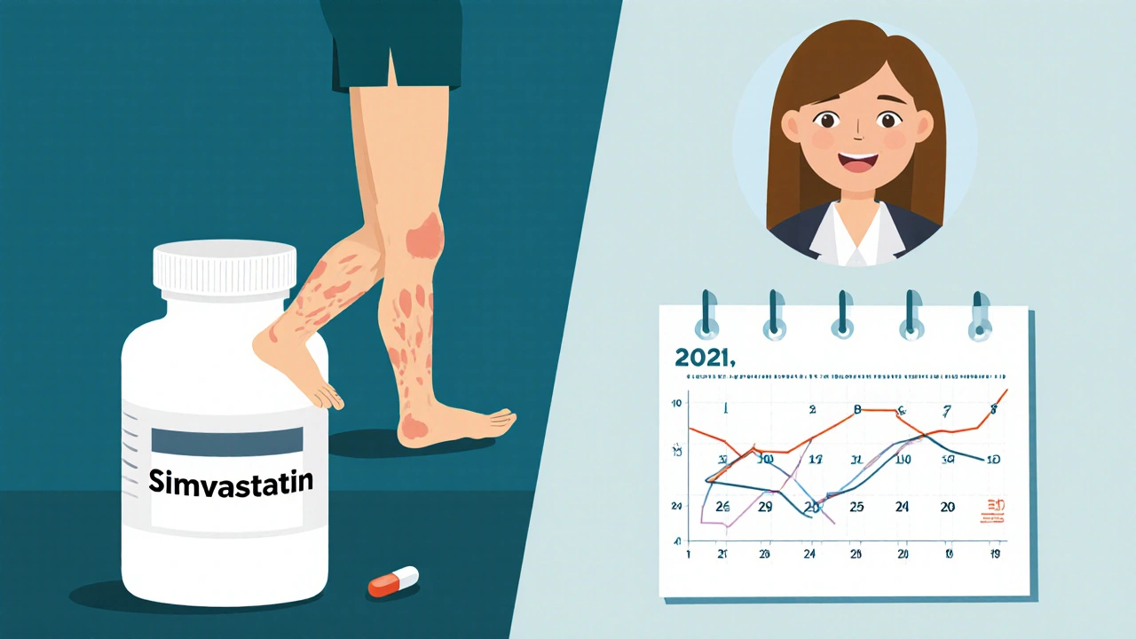 Patient switching from daily statin to intermittent dosing with improved LDL levels.