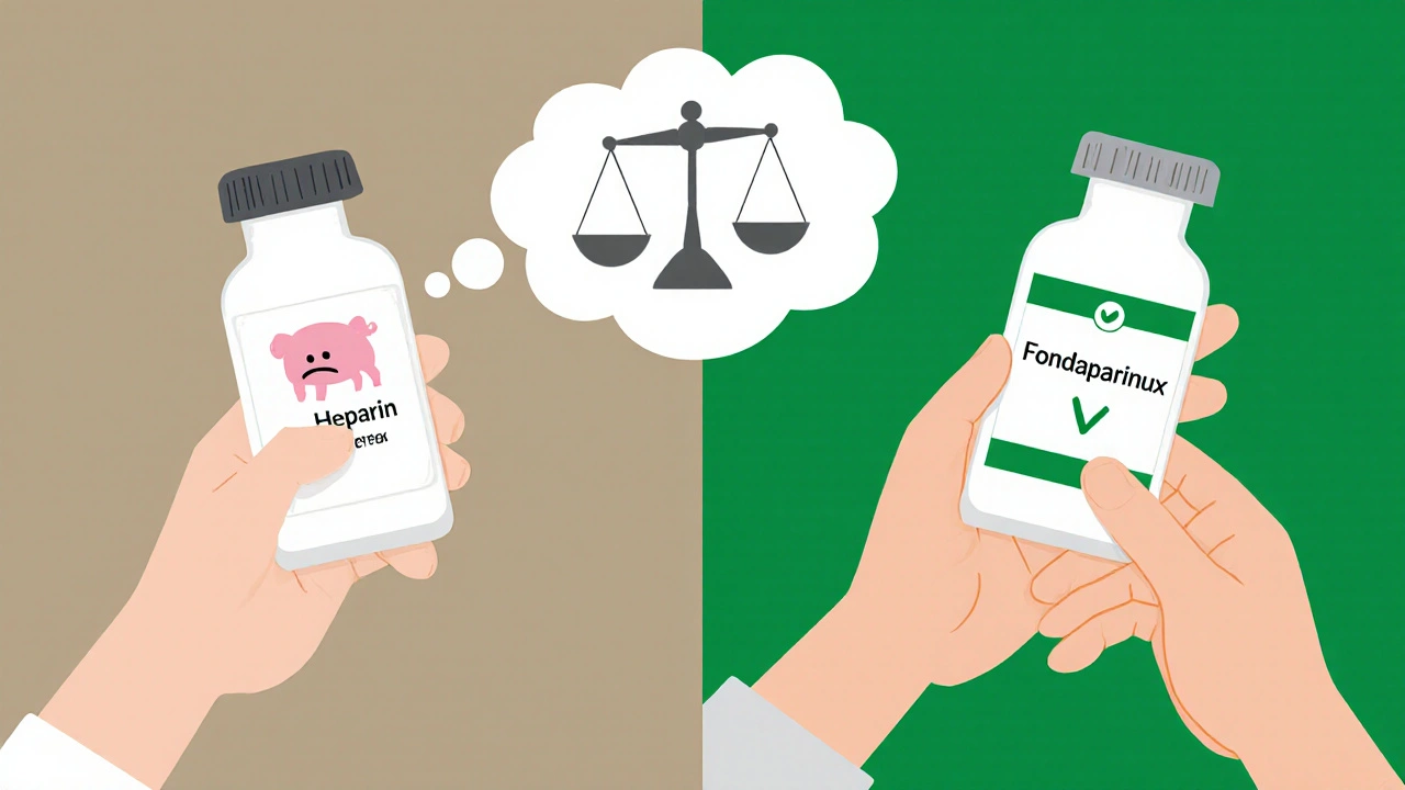 Person choosing between animal-derived heparin and synthetic alternative, symbolizing health vs ethics.