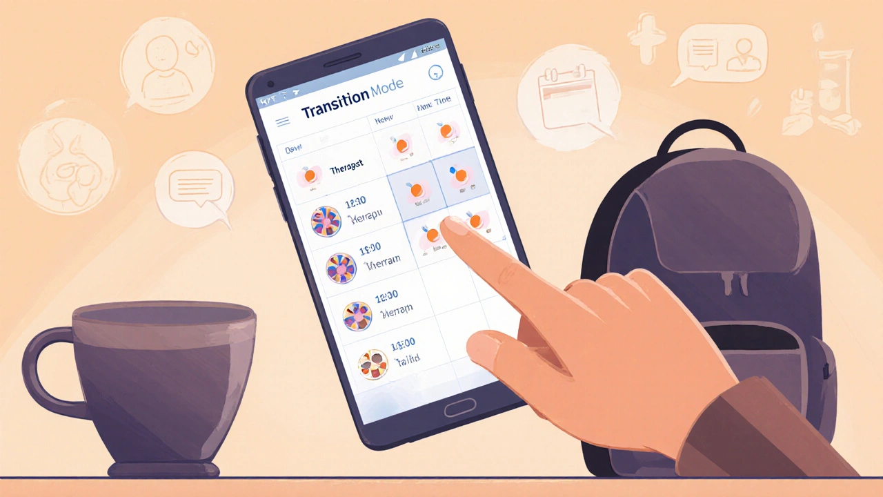 Smartphone showing flexible medication app with draggable doses synced to calendar