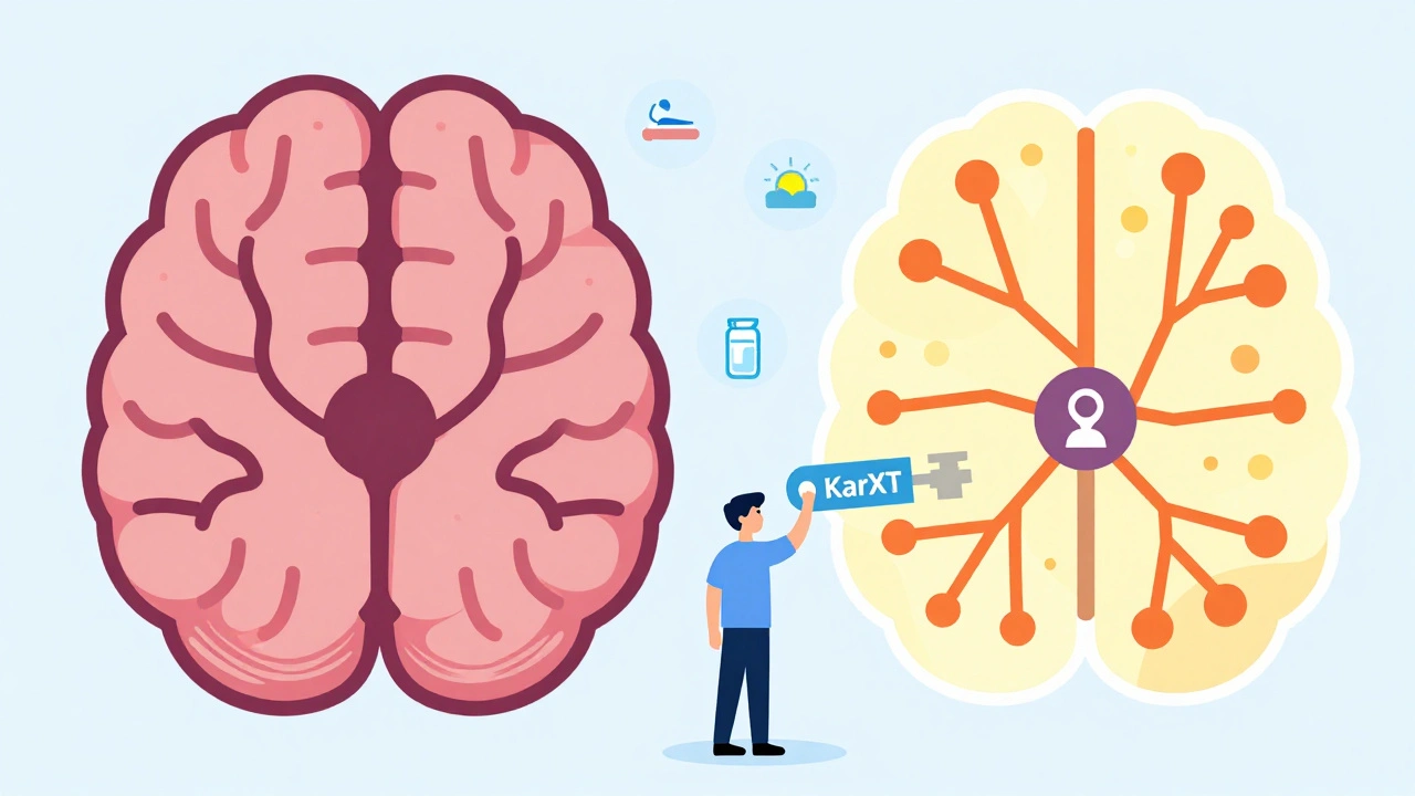 A brain scan showing healthy serotonin pathways unlocking new treatment options for Parkinson&#039;s psychosis.