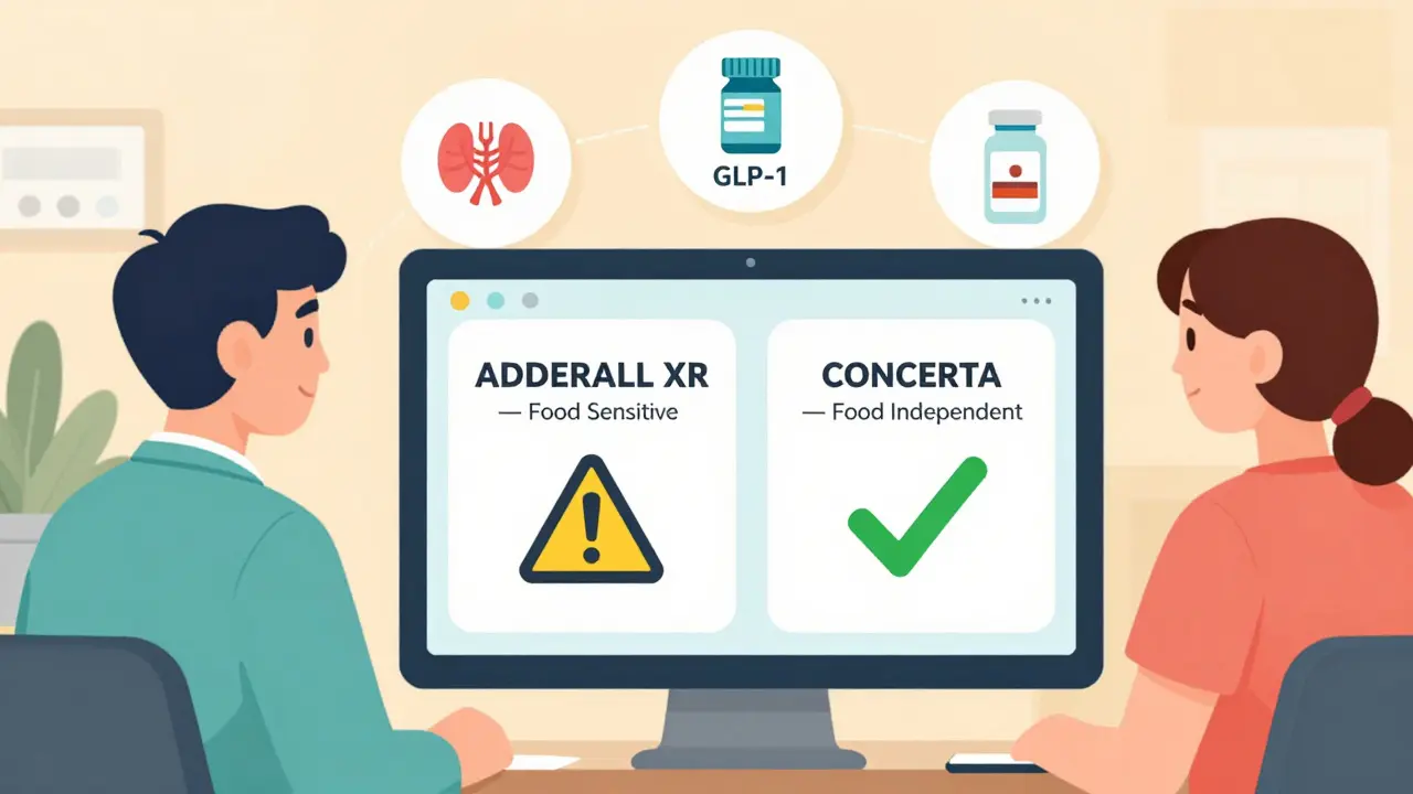 Doctor and patient viewing medication profiles on a tablet, highlighting food sensitivity differences.