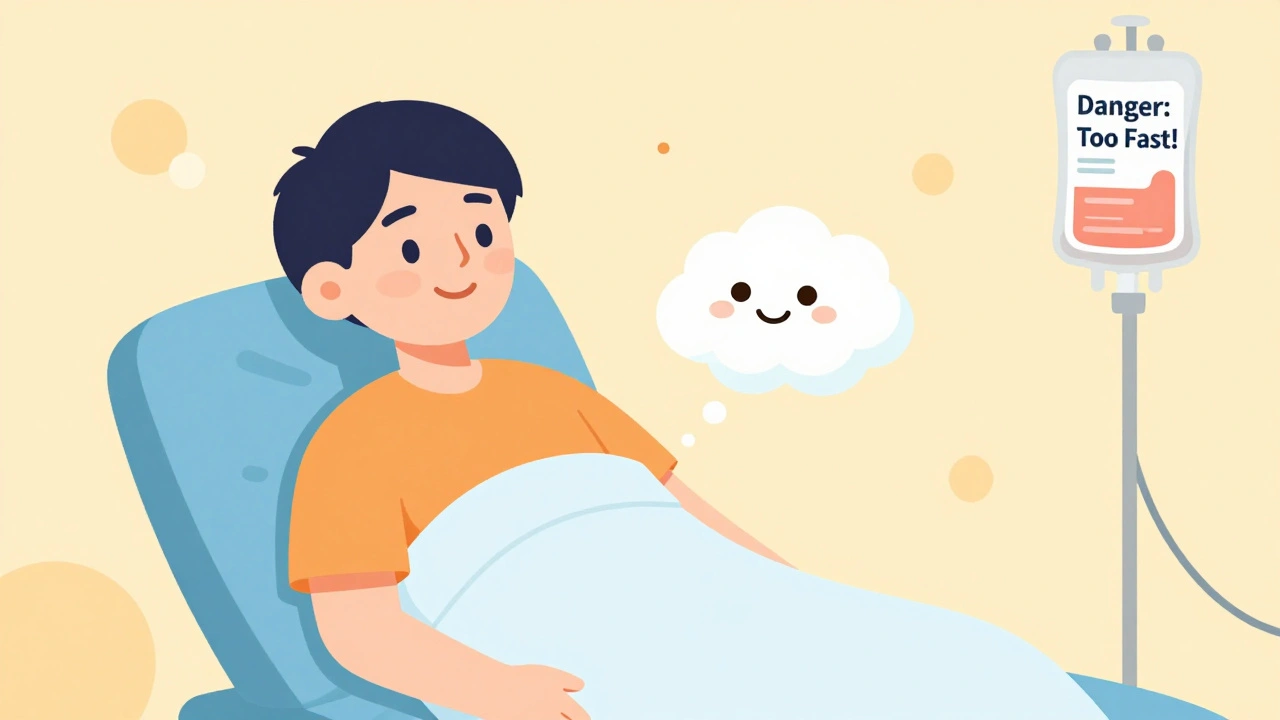 Patient safely receiving vancomycin over 90 minutes, histamine cloud fading away.