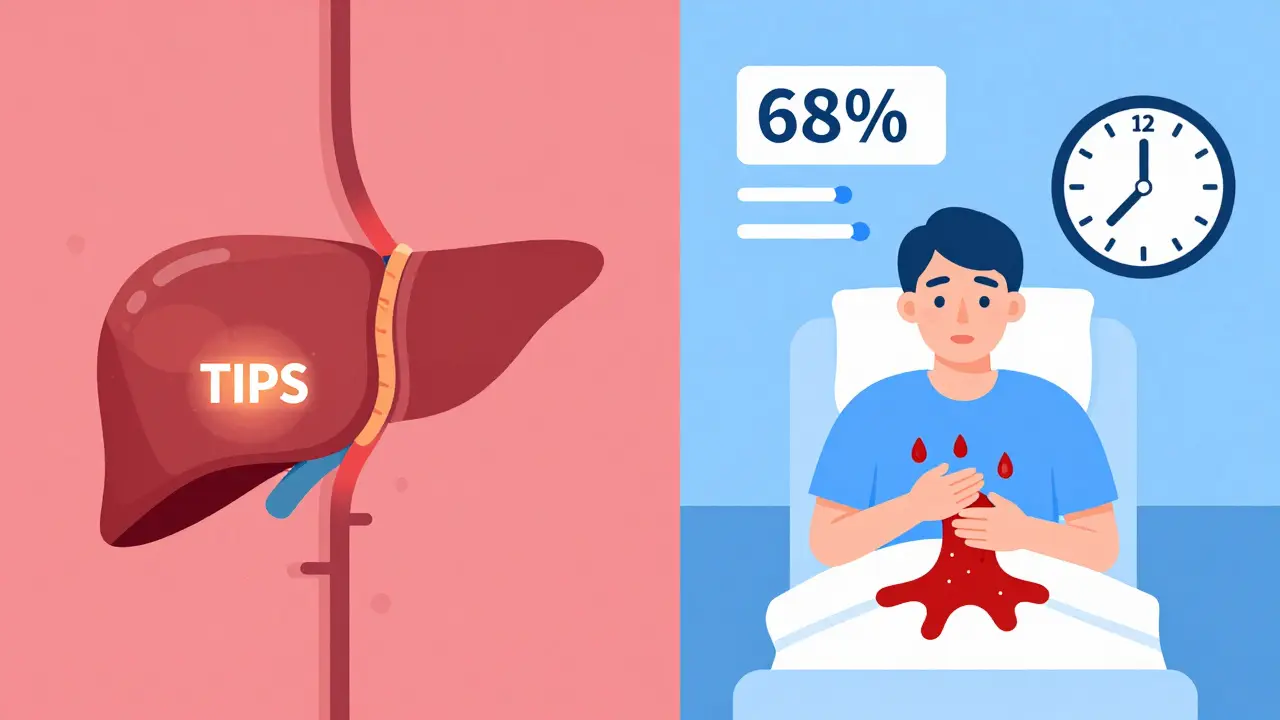 Split scene showing TIPS procedure and missed treatment window in emergency setting.