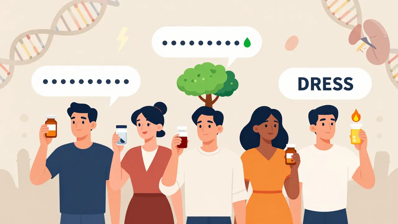 Diverse people with personalized side effect timelines above their heads, illustrated in flat style.