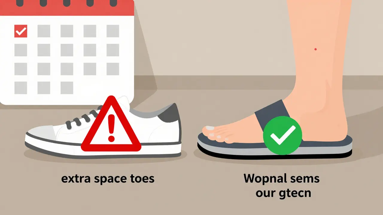 Therapeutic shoe compared to regular shoe with key safety features highlighted.