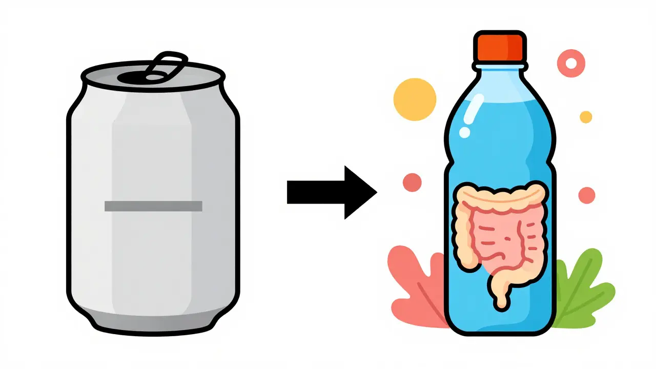 Artwork of choosing water over diet soda for health