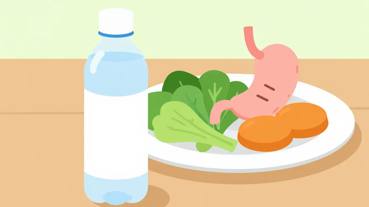 Cartoon showing water suppressing appetite before meal