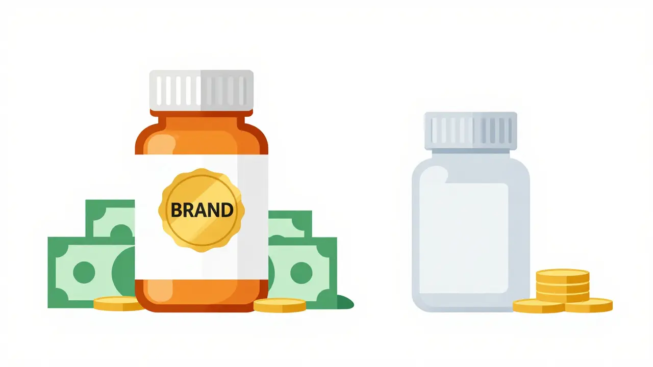 Comparison between an expensive brand name medication and an affordable generic version.