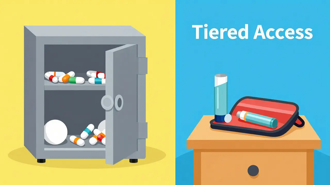 Comparison of routine meds in a safe versus emergency meds in a travel pouch